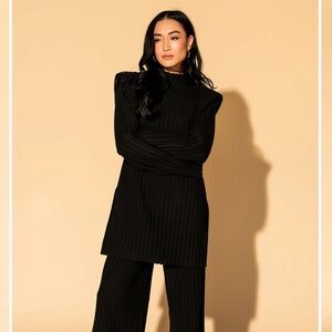 Dressed in LALA Black Ribbed Knit Sweater and Pants Set